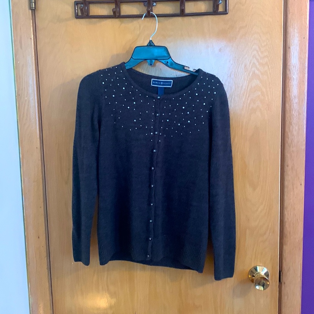 Karen Scott grey sweater with rhinestones